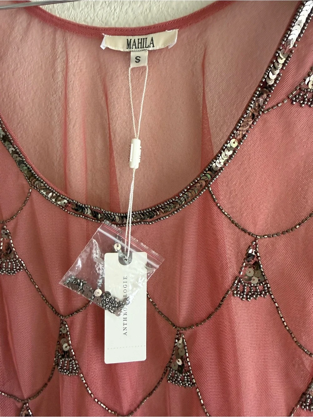 Anthropologie Mahila Beaded Sheer Tank Size S - Picture 5 of 9